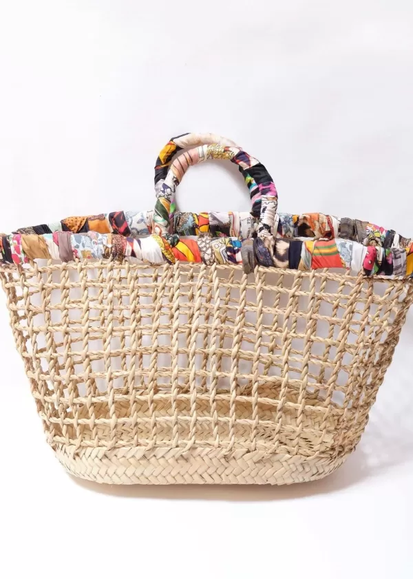 New LA PRESTIC OUISTON PANIER AJOURE BASKET BAG & SILK POUCH