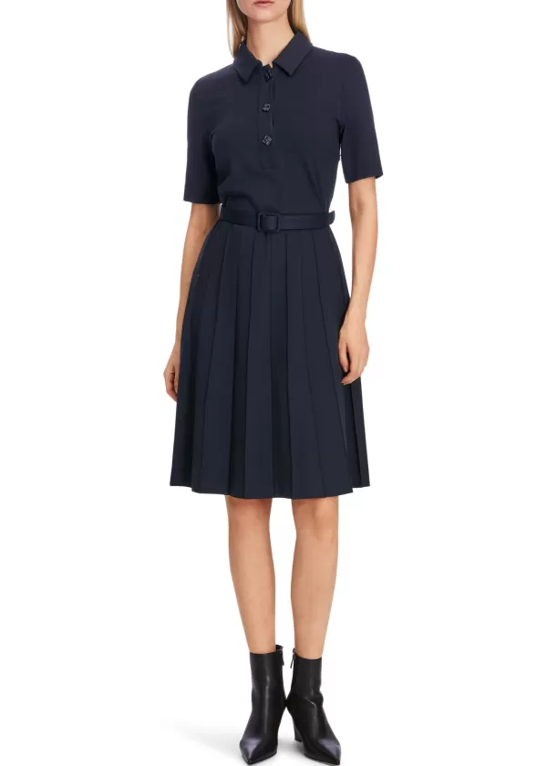 Outlet MARC CAIN POLO PLEATED SKIRT DRESS MIDNIGHT BLUE