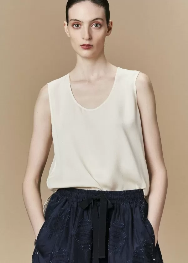 Online HIGH RECITAL FLARED SLEEVELESS SILK TOP WHITE SHELL