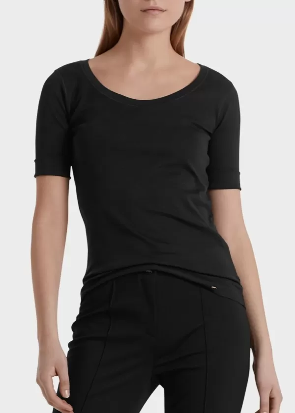 Fashion MARC CAIN SCOOP SMOOTH NECK T-SHIRT - BLACK