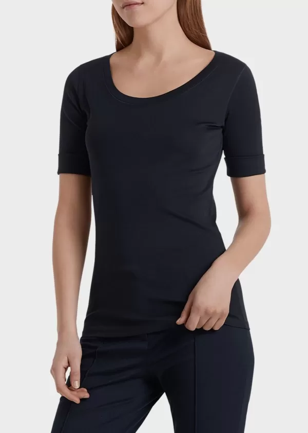 Cheap MARC CAIN SCOOP SMOOTH NECK T-SHIRT - NAVY