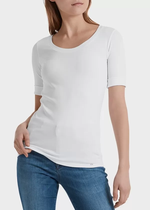 Outlet MARC CAIN SCOOP SMOOTH NECK T-SHIRT - WHITE