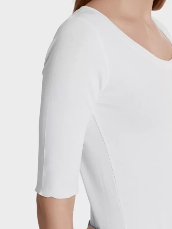 Outlet MARC CAIN SCOOP SMOOTH NECK T-SHIRT - WHITE