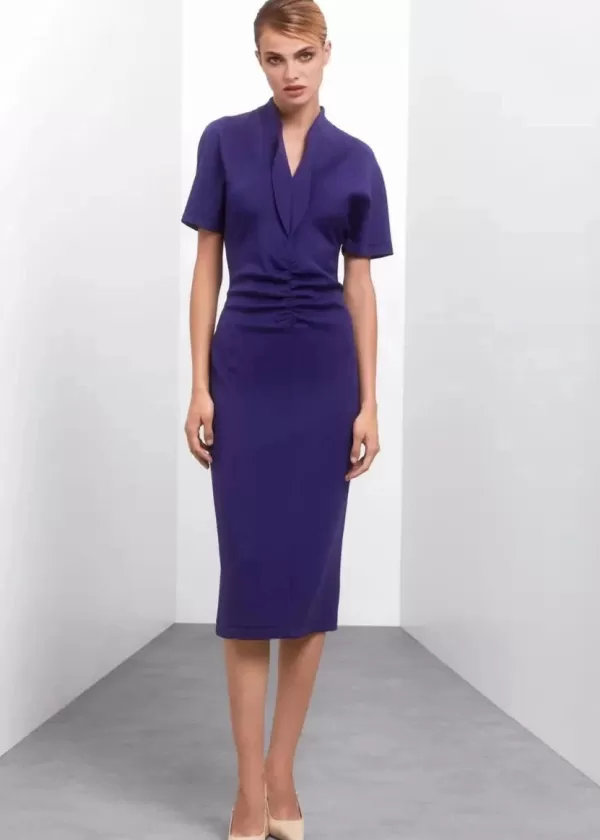 Fashion MARC CAIN SHAWL COLLAR FITTED DRESS 755-DEEP VIOLET