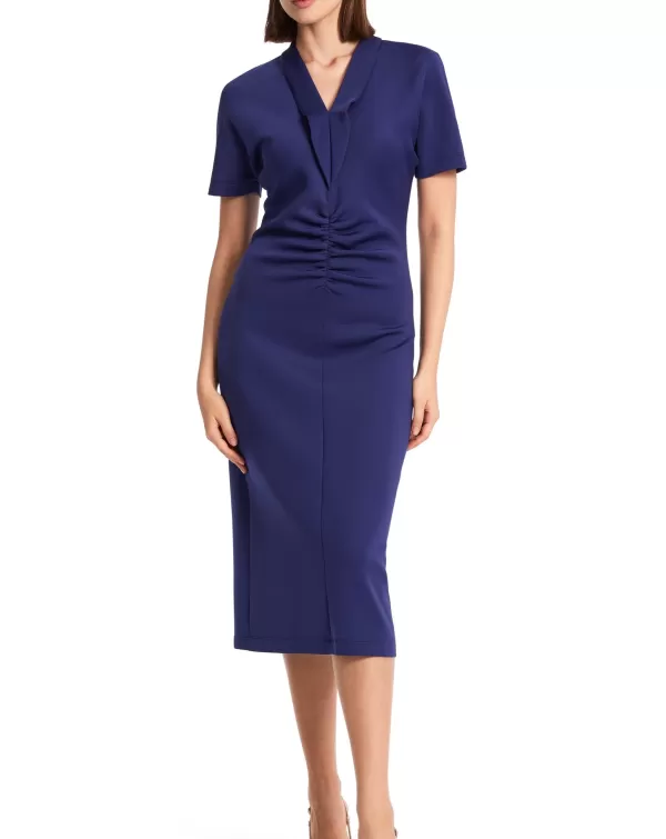 Fashion MARC CAIN SHAWL COLLAR FITTED DRESS 755-DEEP VIOLET