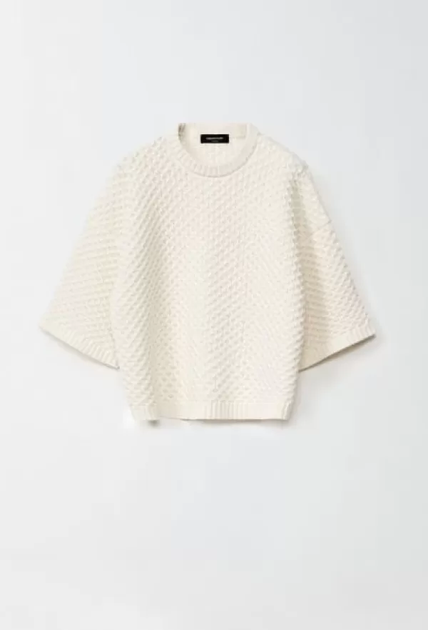 Clearance FABIANA FILIPPI 3/4 SLEEVE JUMPER IN WAFFLE KNIT RAFIA