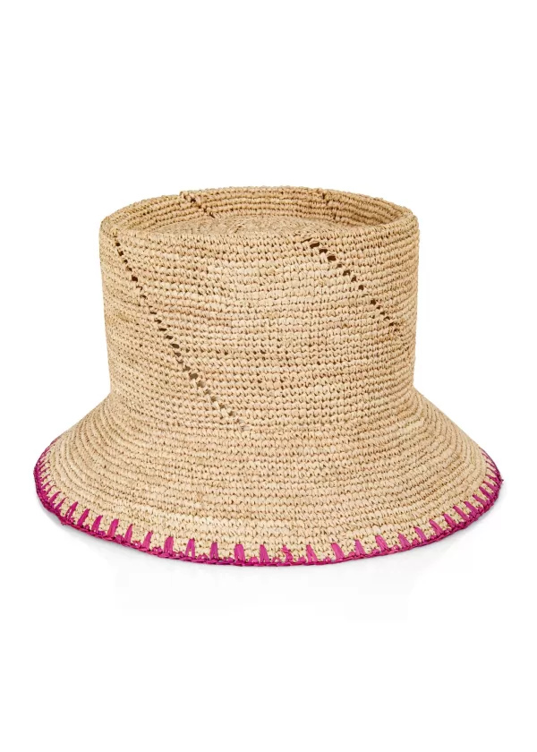 Sale MARC CAIN SUN HAT WITH FUCHIA STITCHING DETAIL 620-RAFFIA