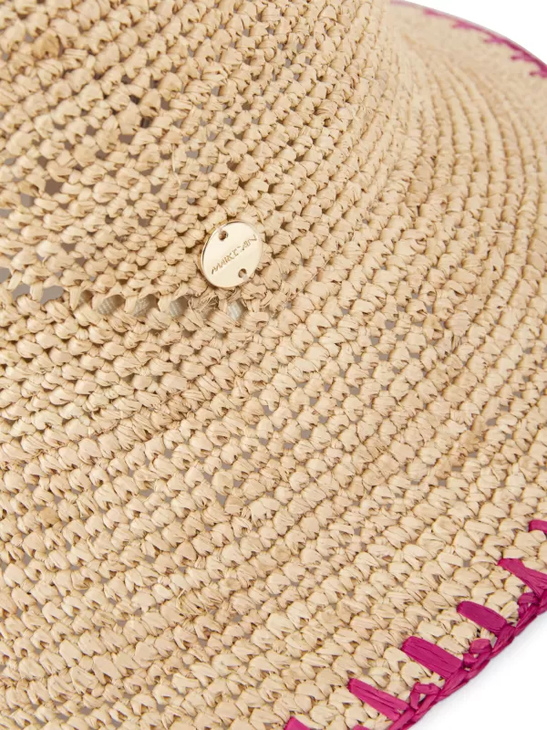 Sale MARC CAIN SUN HAT WITH FUCHIA STITCHING DETAIL 620-RAFFIA