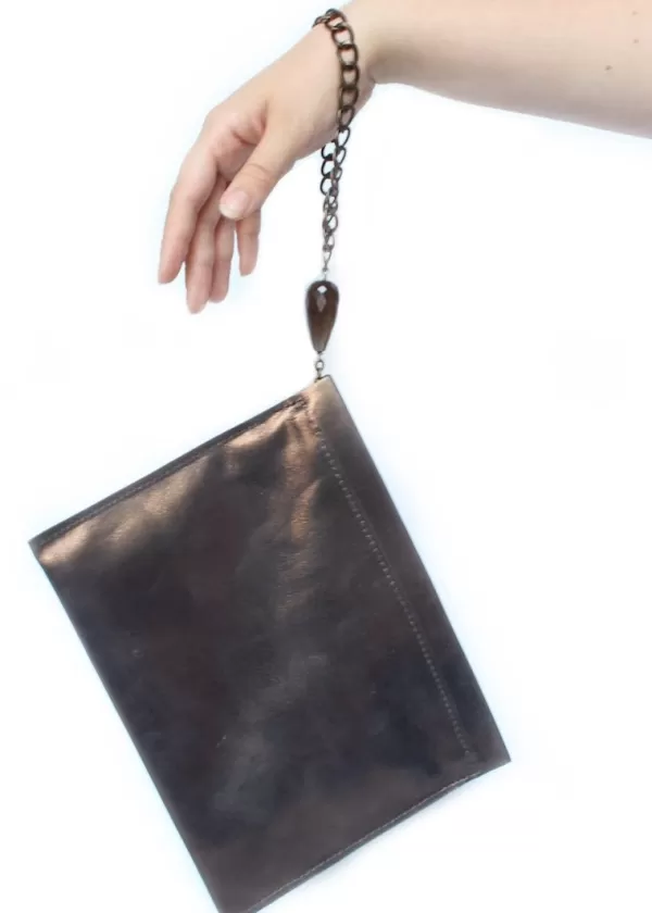 Shop LAURA B THE CLUTCH IN BRONZE LEATHER