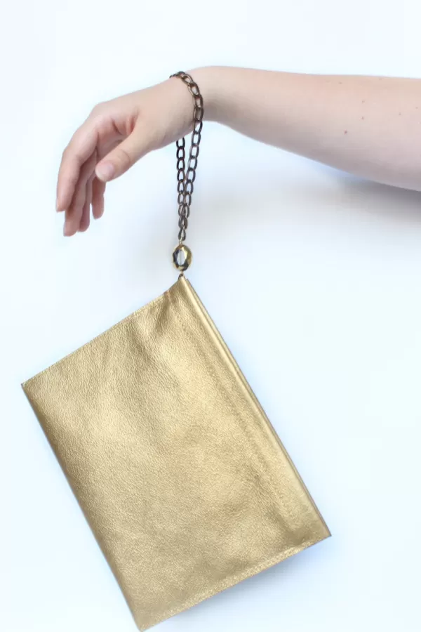 New LAURA B THE CLUTCH IN GOLD LEATHER