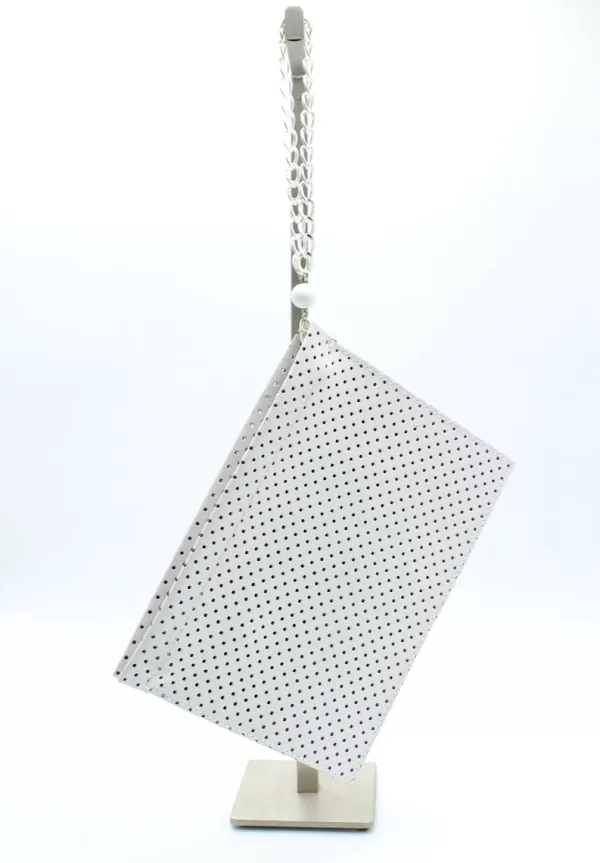 Fashion LAURA B THE CLUTCH LEATHER CLUTCH WHITE W DOTS LASER CUT