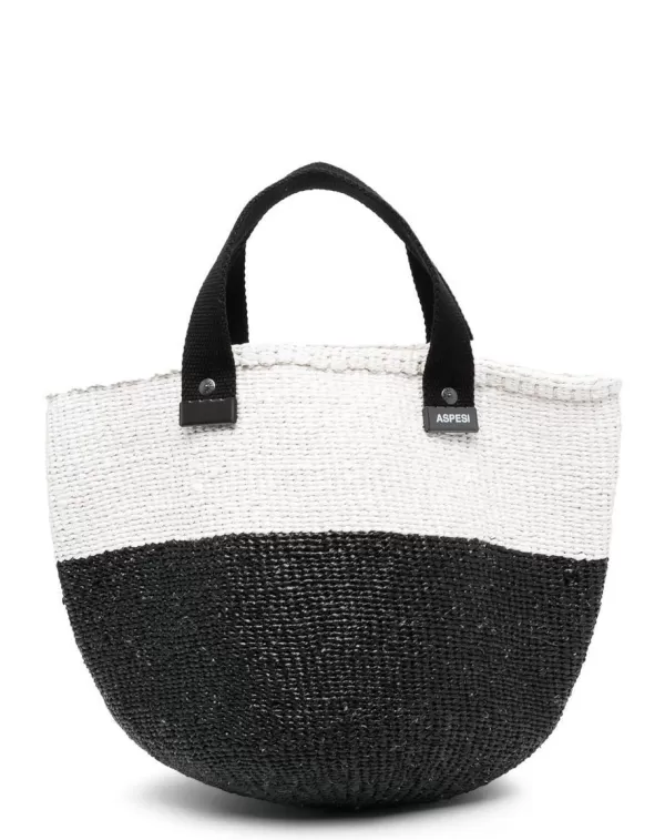 Best Sale Aspesi Two-tone woven-raffia tote bag