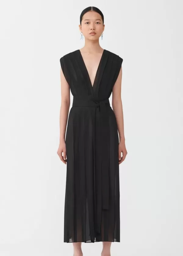 Hot FABIANA FILIPPI V-NECK PLEATED WRAP DRESS IN CHIFFON Black