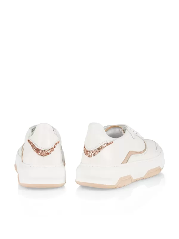 Shop MARC CAIN WHITE LEATHER SNEAKER W GOLD SPARKLE DETAIL 209-SANDY BEIGE