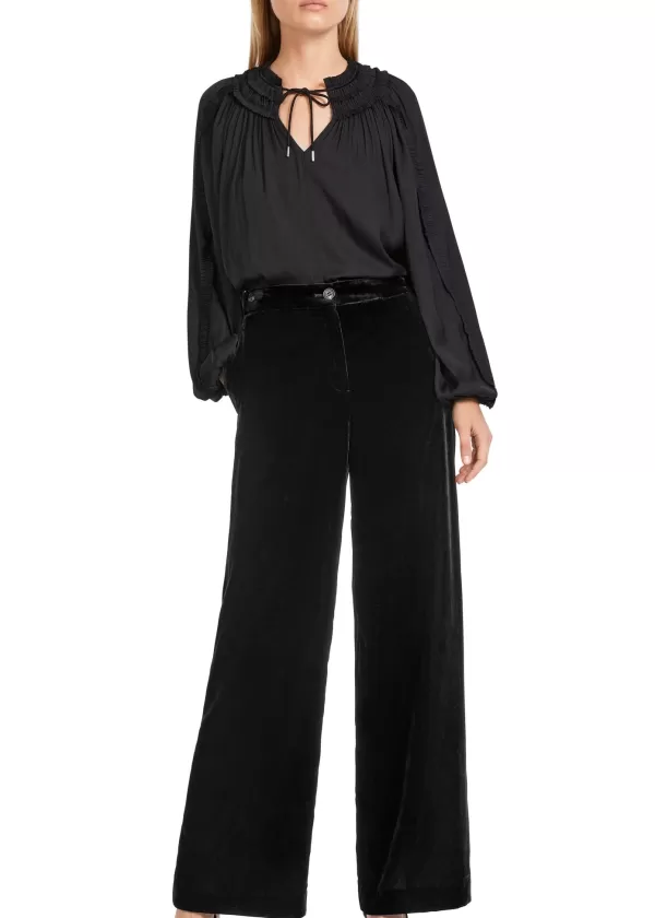 Fashion MARC CAIN WIDE LEG FLAT FRONT PALAZZO VELVET PANTS